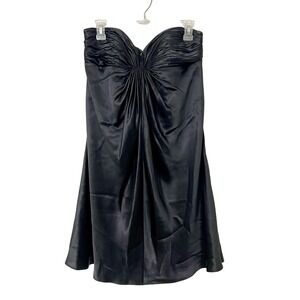 Black Strapless Dress 100% Silk‎ Ruched Bodice Cocktail Party Evening
